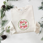 Bow Merry And Bright Embroidered Sweatshirt, Christmas Tree Sweatshirt, Winter Embroidered T Shirt, Sweatshirt For Woman Gift.