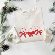 Coquette Bow Christmas Embroidered Sweatshirt, Christmas Sweatshirt, Winter Embroidered T Shirt, Sweatshirt For Woman Gift.