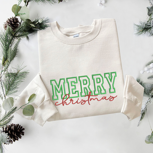 Merry Christmas Embroidered Sweatshirt, Christmas Sweatshirt, Merry Embroidered T Shirt, Sweatshirt For Woman Gift.