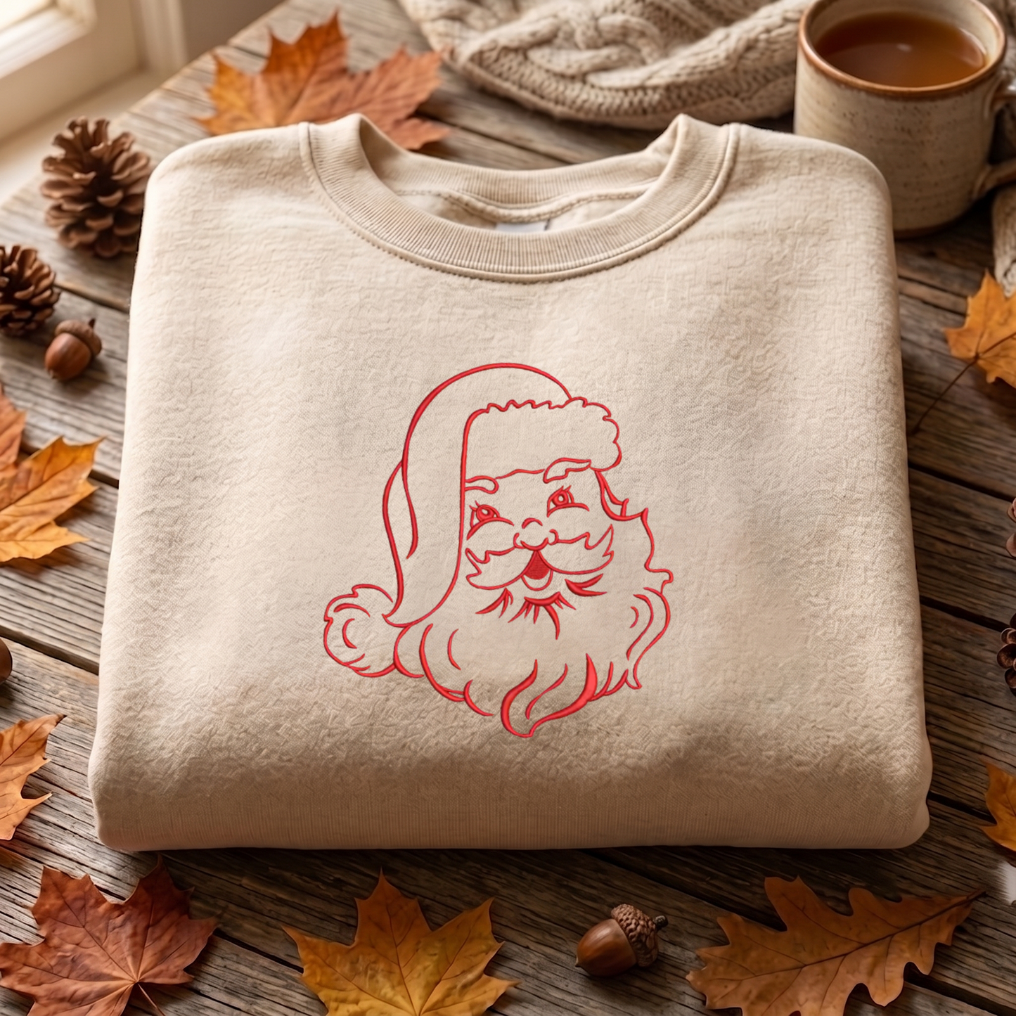 Christmas Santa Embroidered Sweatshirt, Merry Christmas Tree Sweatshirt, Winter Embroidered T Shirt, Sweatshirt For Woman Gift.
