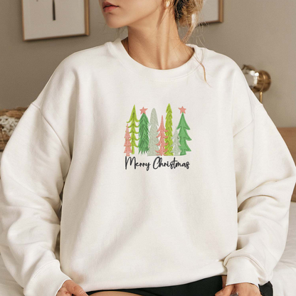 Merry Christmas Embroidered Sweatshirt, Merry Christmas Tree Sweatshirt, Winter Embroidered T Shirt, Sweatshirt For Woman Gift.