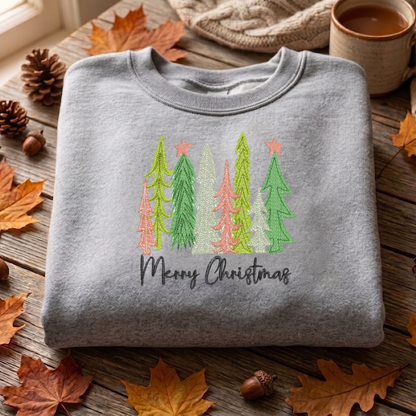 Merry Christmas Embroidered Sweatshirt, Merry Christmas Tree Sweatshirt, Winter Embroidered T Shirt, Sweatshirt For Woman Gift.