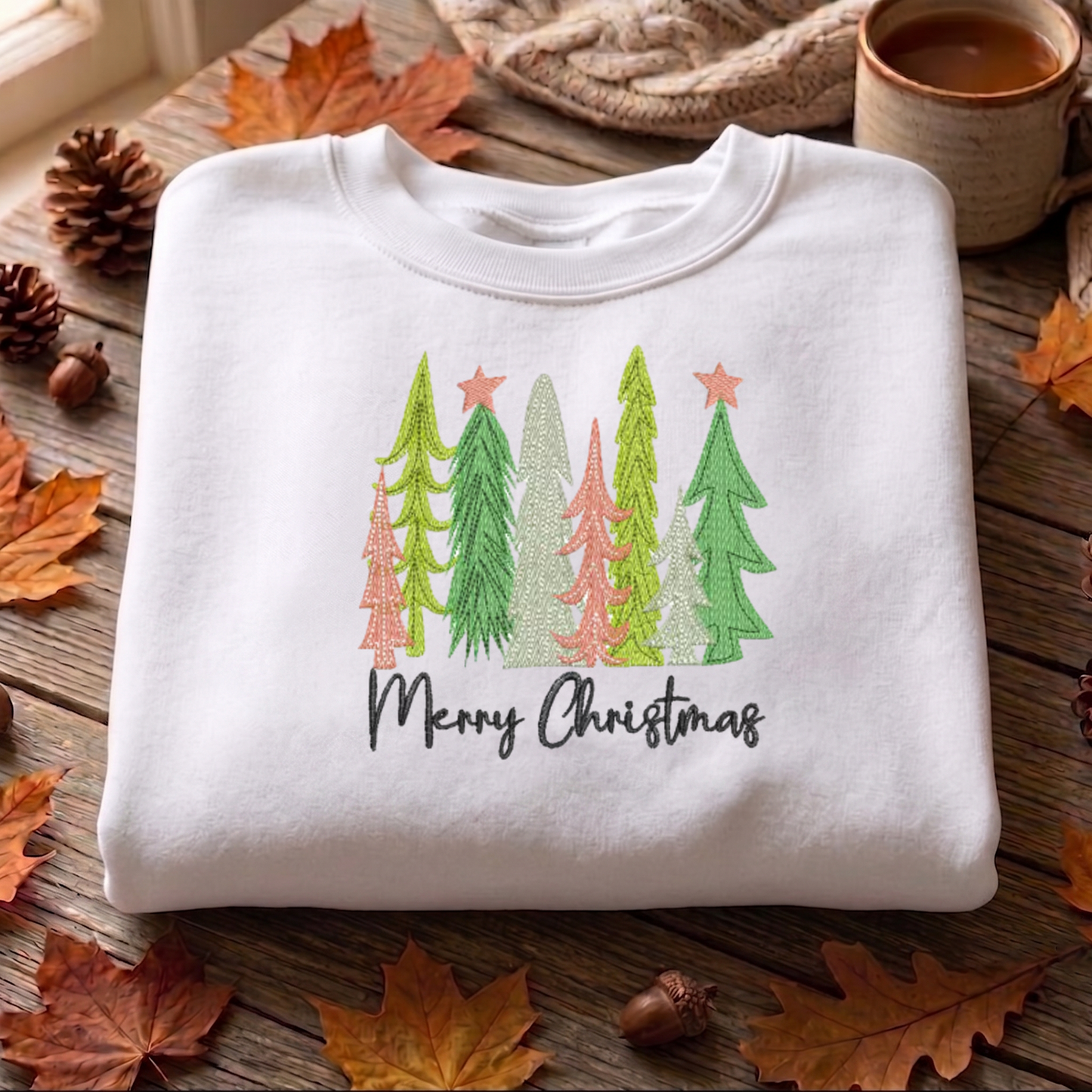 Merry Christmas Embroidered Sweatshirt, Merry Christmas Tree Sweatshirt, Winter Embroidered T Shirt, Sweatshirt For Woman Gift.