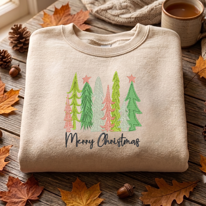 Merry Christmas Embroidered Sweatshirt, Merry Christmas Tree Sweatshirt, Winter Embroidered T Shirt, Sweatshirt For Woman Gift.