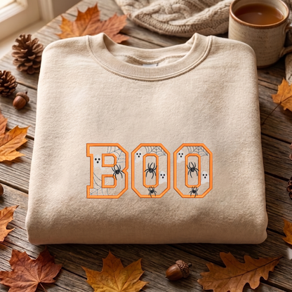 Boo Applique Embroidered Sweatshirt, Halloween Tree Sweatshirt, Fall Embroidered T Shirt, Sweatshirt For Woman Gift.