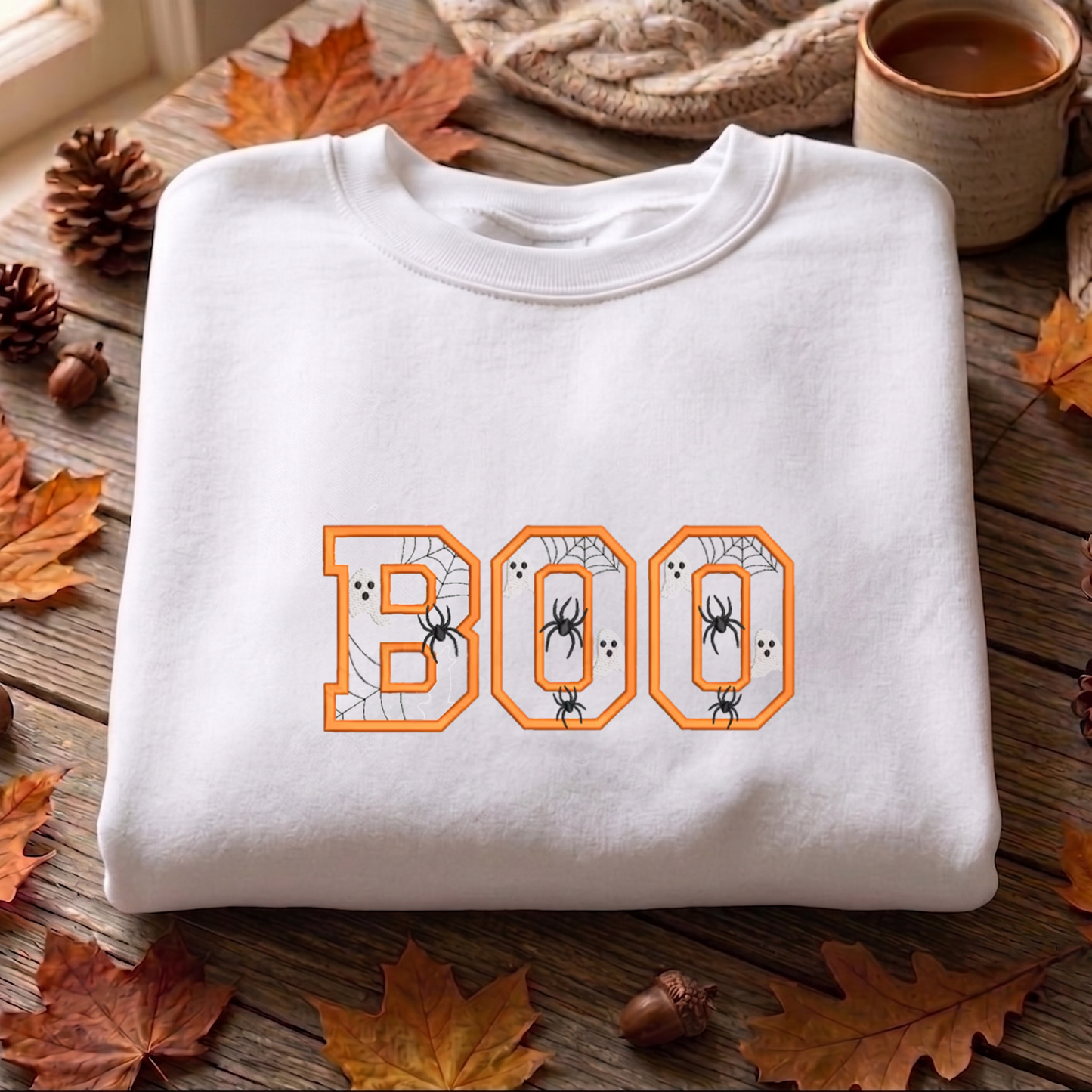 Boo Applique Embroidered Sweatshirt, Halloween Tree Sweatshirt, Fall Embroidered T Shirt, Sweatshirt For Woman Gift.