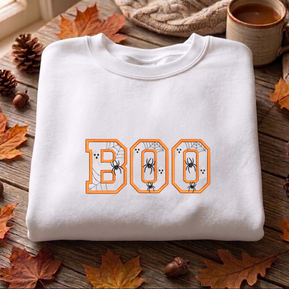 Boo Applique Embroidered Sweatshirt, Halloween Tree Sweatshirt, Fall Embroidered T Shirt, Sweatshirt For Woman Gift.