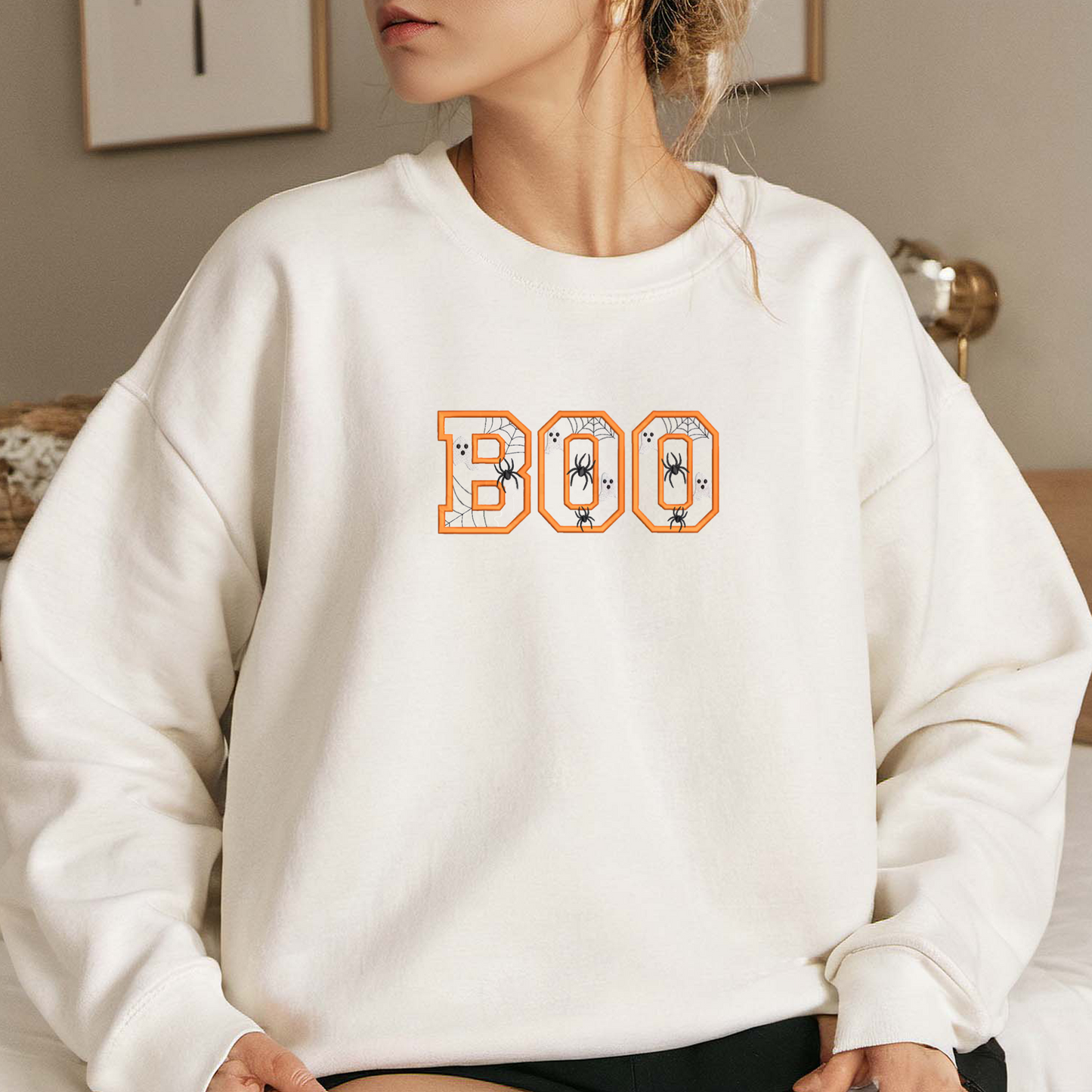 Boo Applique Embroidered Sweatshirt, Halloween Tree Sweatshirt, Fall Embroidered T Shirt, Sweatshirt For Woman Gift.