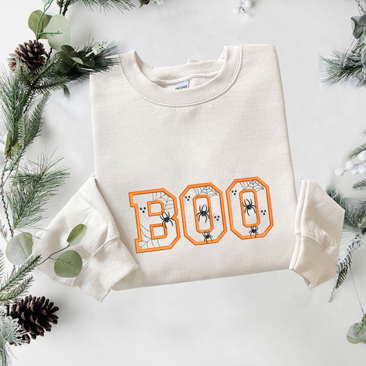 Boo Applique Embroidered Sweatshirt, Halloween Tree Sweatshirt, Fall Embroidered T Shirt, Sweatshirt For Woman Gift.