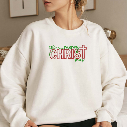 Merry Christmas Embroidered Sweatshirt, Christmas Sweatshirt, Xams Embroidered T Shirt, Sweatshirt For Woman Gift.