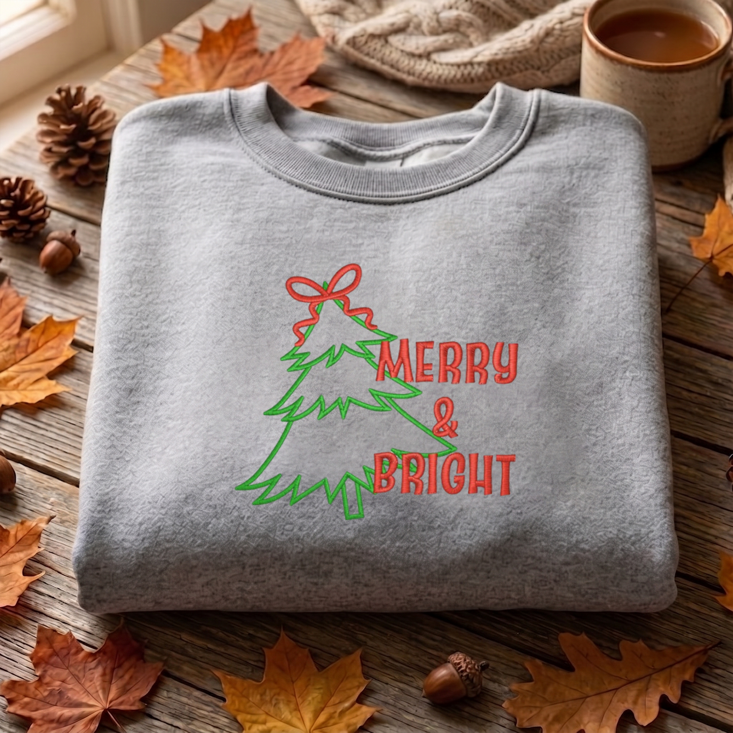 Merry And Bright Applique Embroidered Sweatshirt, Christmas Tree Sweatshirt, Winter Embroidered T Shirt, Sweatshirt For Woman Gift. (Copy)