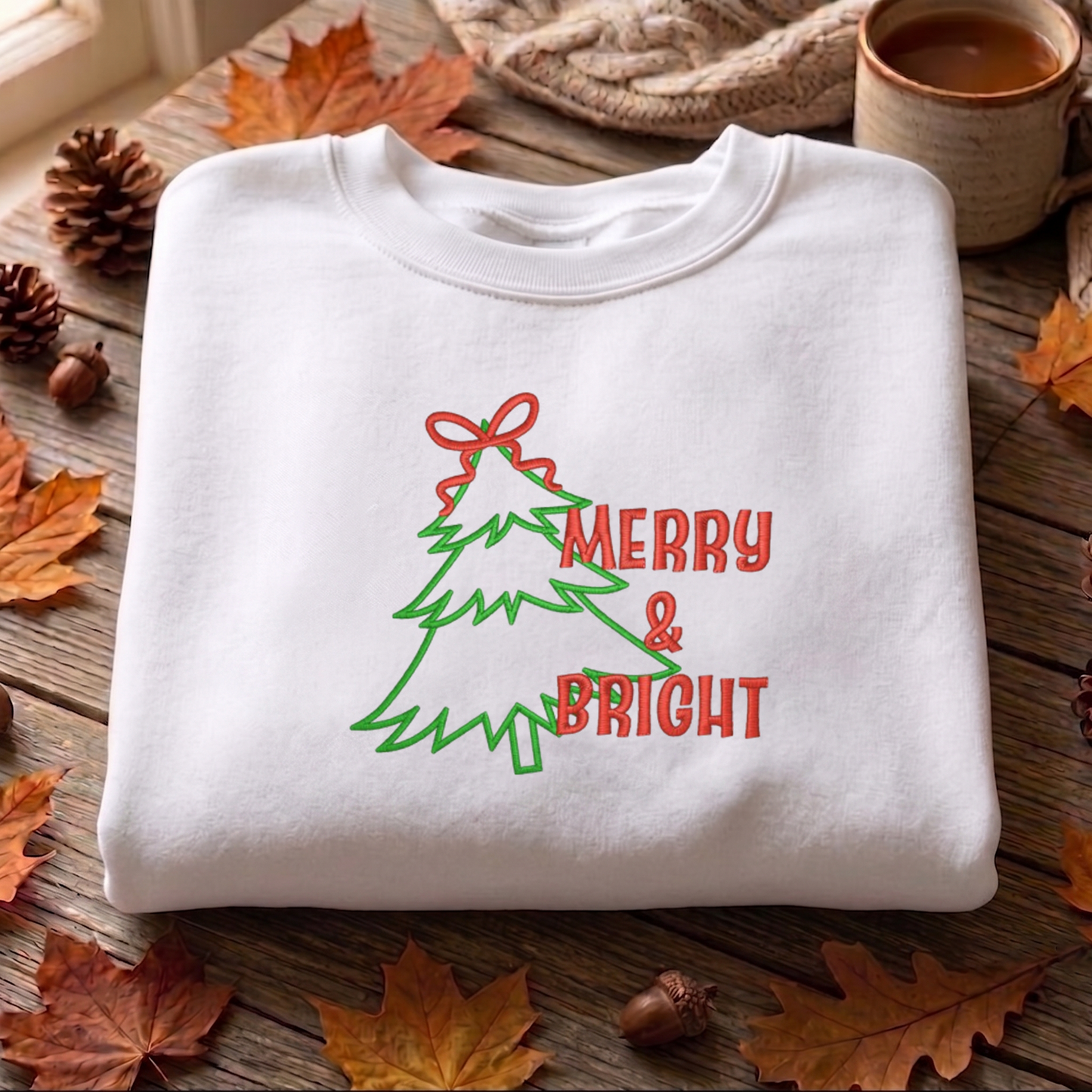 Merry And Bright Applique Embroidered Sweatshirt, Christmas Tree Sweatshirt, Winter Embroidered T Shirt, Sweatshirt For Woman Gift. (Copy)