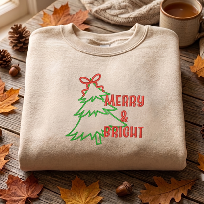 Merry And Bright Applique Embroidered Sweatshirt, Christmas Tree Sweatshirt, Winter Embroidered T Shirt, Sweatshirt For Woman Gift. (Copy)