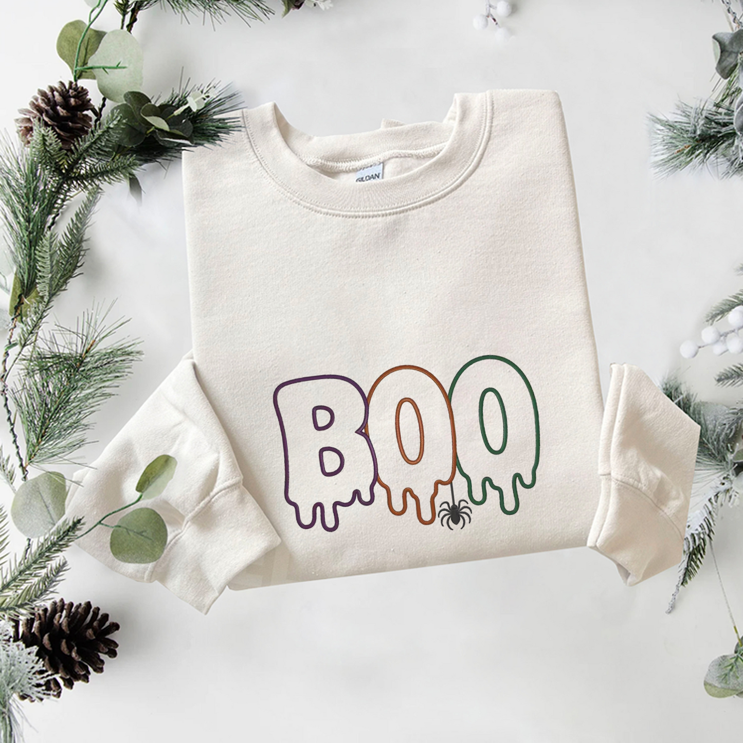 Boo Embroidered Sweatshirt, Halloween Sweatshirt, Fall Embroidered T Shirt, Sweatshirt For Woman Gift.