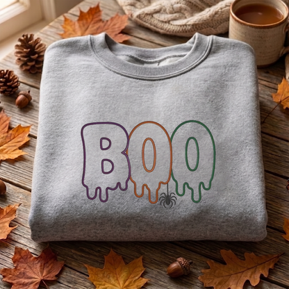 Boo Embroidered Sweatshirt, Halloween Sweatshirt, Fall Embroidered T Shirt, Sweatshirt For Woman Gift.