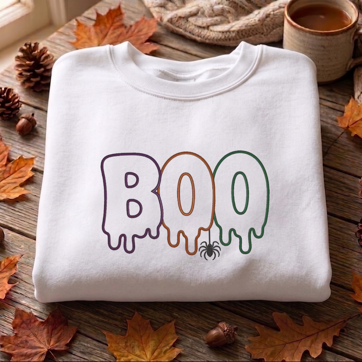 Boo Embroidered Sweatshirt, Halloween Sweatshirt, Fall Embroidered T Shirt, Sweatshirt For Woman Gift.