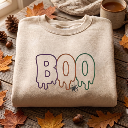 Boo Embroidered Sweatshirt, Halloween Sweatshirt, Fall Embroidered T Shirt, Sweatshirt For Woman Gift.