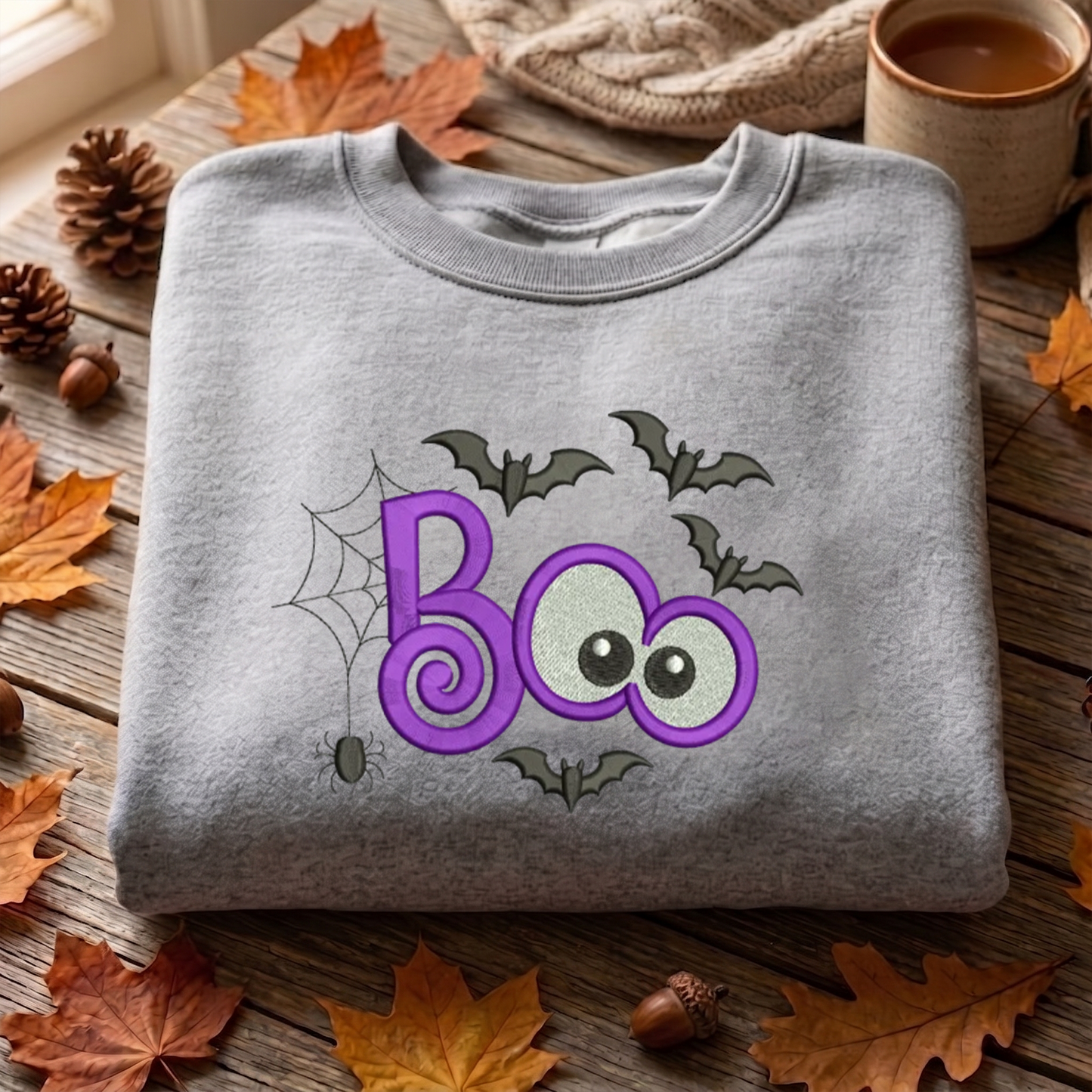 Boo Bats Applique Embroidered Sweatshirt, Halloween Sweatshirt, Fall Embroidered T Shirt, Sweatshirt For Woman Gift.