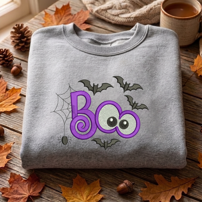 Boo Bats Applique Embroidered Sweatshirt, Halloween Sweatshirt, Fall Embroidered T Shirt, Sweatshirt For Woman Gift.
