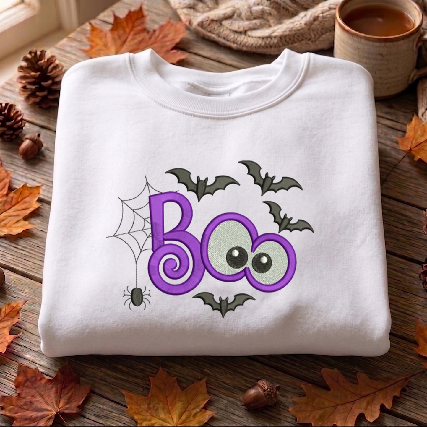 Boo Bats Applique Embroidered Sweatshirt, Halloween Sweatshirt, Fall Embroidered T Shirt, Sweatshirt For Woman Gift.