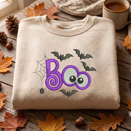 Boo Bats Applique Embroidered Sweatshirt, Halloween Sweatshirt, Fall Embroidered T Shirt, Sweatshirt For Woman Gift.