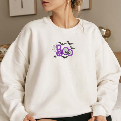 Boo Bats Applique Embroidered Sweatshirt, Halloween Sweatshirt, Fall Embroidered T Shirt, Sweatshirt For Woman Gift.