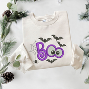 Boo Bats Applique Embroidered Sweatshirt, Halloween Sweatshirt, Fall Embroidered T Shirt, Sweatshirt For Woman Gift.