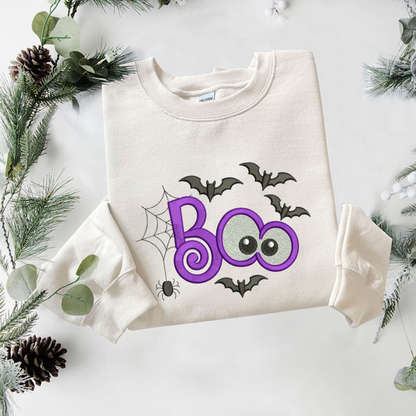 Boo Bats Applique Embroidered Sweatshirt, Halloween Sweatshirt, Fall Embroidered T Shirt, Sweatshirt For Woman Gift.