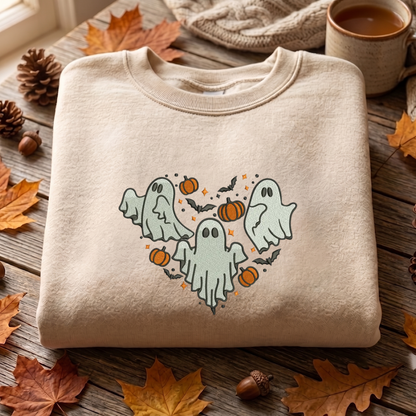Ghost Embroidered Sweatshirt, Halloween Sweatshirt, Fall Embroidered T Shirt, Sweatshirt For Woman Gift.
