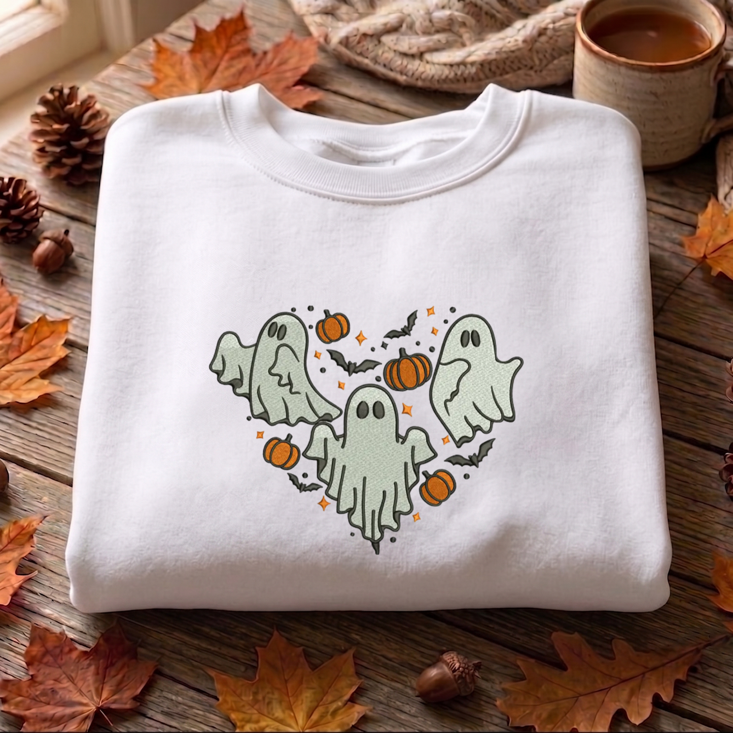 Ghost Embroidered Sweatshirt, Halloween Sweatshirt, Fall Embroidered T Shirt, Sweatshirt For Woman Gift.