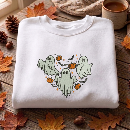 Ghost Embroidered Sweatshirt, Halloween Sweatshirt, Fall Embroidered T Shirt, Sweatshirt For Woman Gift.