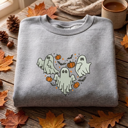 Ghost Embroidered Sweatshirt, Halloween Sweatshirt, Fall Embroidered T Shirt, Sweatshirt For Woman Gift.