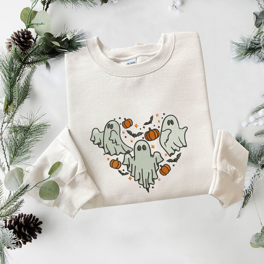 Ghost Embroidered Sweatshirt, Halloween Sweatshirt, Fall Embroidered T Shirt, Sweatshirt For Woman Gift.
