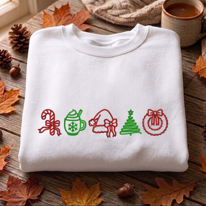 Merry Christmas Line Embroidered Sweatshirt, Christmas Sweatshirt, Xams Embroidered T Shirt, Sweatshirt For Woman Gift.