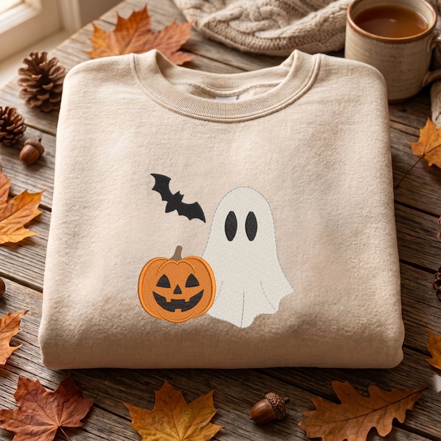 Ghost Bats Embroidered Sweatshirt, Halloween Sweatshirt, Fall Embroidered T Shirt, Sweatshirt For Woman Gift.