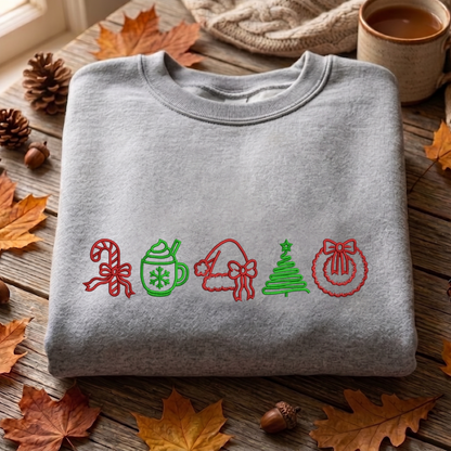 Merry Christmas Line Embroidered Sweatshirt, Christmas Sweatshirt, Xams Embroidered T Shirt, Sweatshirt For Woman Gift.