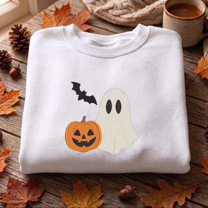 Ghost Bats Embroidered Sweatshirt, Halloween Sweatshirt, Fall Embroidered T Shirt, Sweatshirt For Woman Gift.