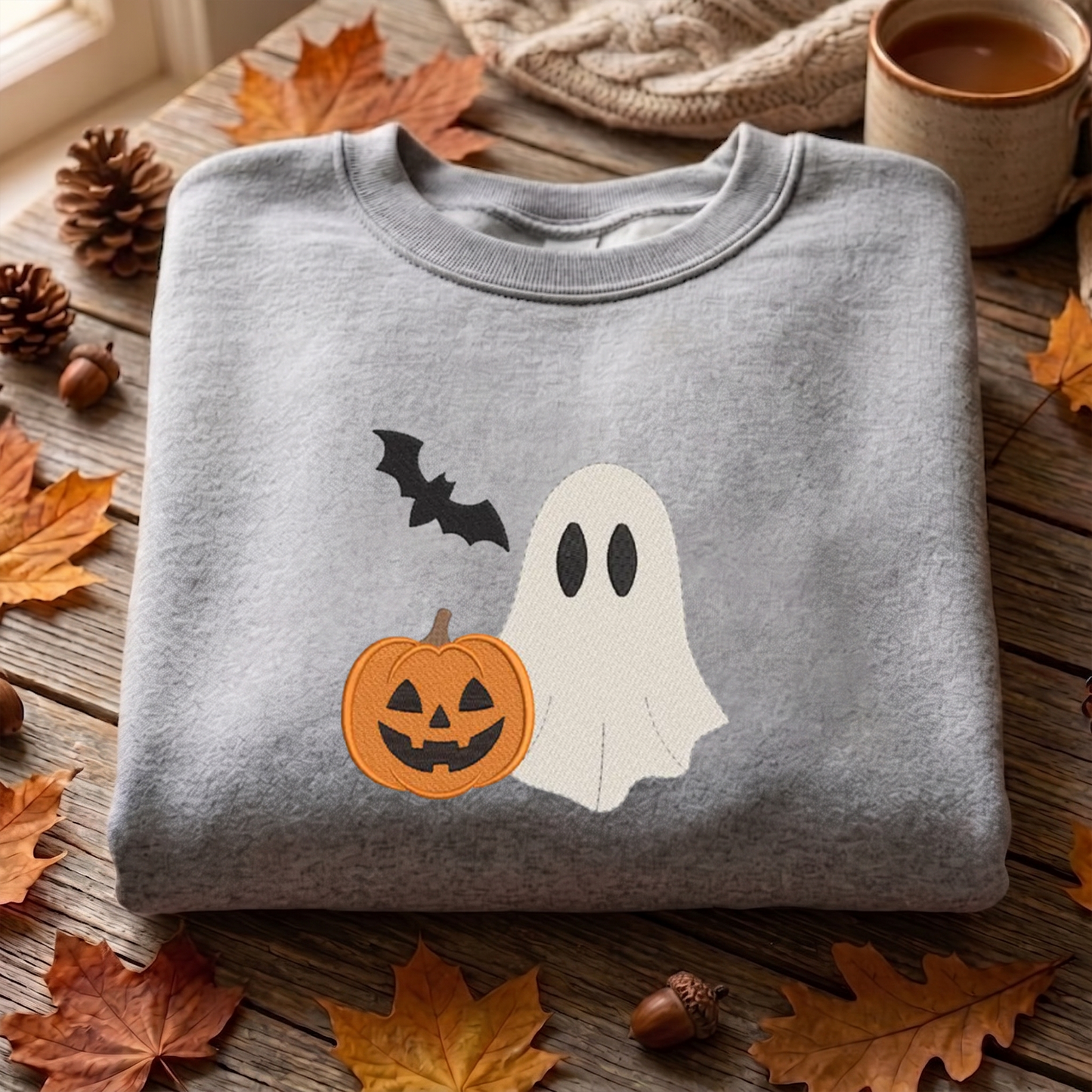Ghost Bats Embroidered Sweatshirt, Halloween Sweatshirt, Fall Embroidered T Shirt, Sweatshirt For Woman Gift.