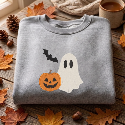 Ghost Bats Embroidered Sweatshirt, Halloween Sweatshirt, Fall Embroidered T Shirt, Sweatshirt For Woman Gift.