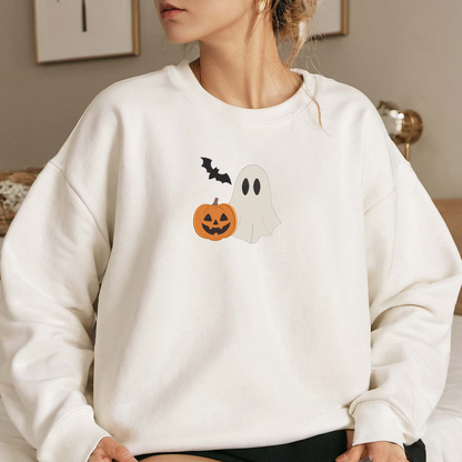 Ghost Bats Embroidered Sweatshirt, Halloween Sweatshirt, Fall Embroidered T Shirt, Sweatshirt For Woman Gift.