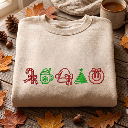Merry Christmas Line Embroidered Sweatshirt, Christmas Sweatshirt, Xams Embroidered T Shirt, Sweatshirt For Woman Gift.