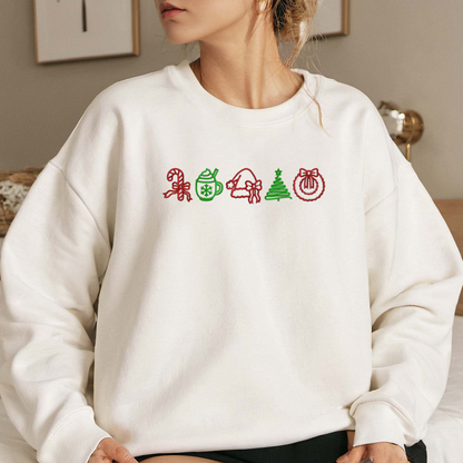 Merry Christmas Line Embroidered Sweatshirt, Christmas Sweatshirt, Xams Embroidered T Shirt, Sweatshirt For Woman Gift.