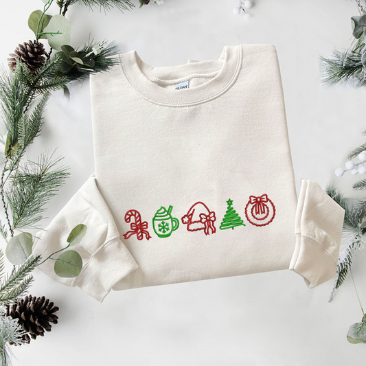 Merry Christmas Line Embroidered Sweatshirt, Christmas Sweatshirt, Xams Embroidered T Shirt, Sweatshirt For Woman Gift.