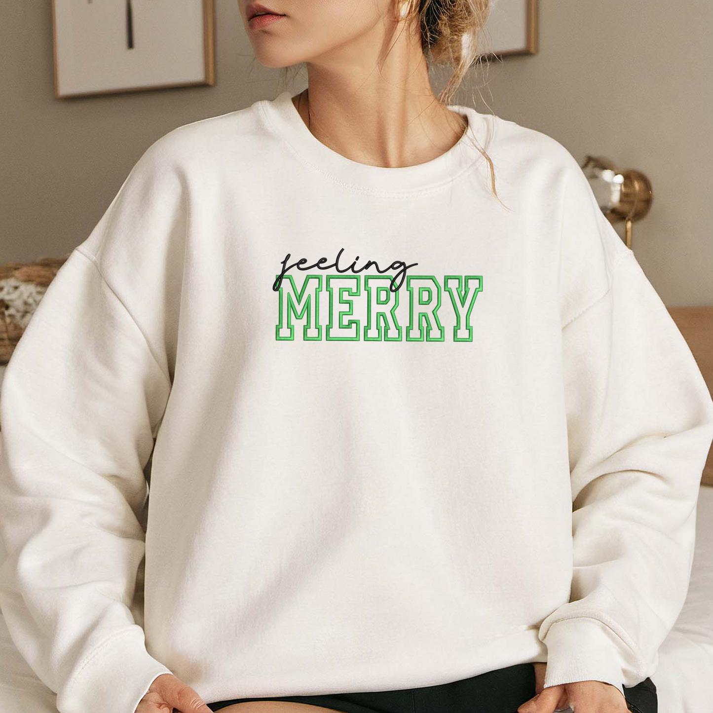 Feeling Merry Embroidered Sweatshirt, Christmas Candy Cane Sweatshirt, Xams Embroidered T Shirt, Sweatshirt For Woman Gift. (Copy)