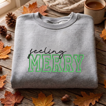 Feeling Merry Embroidered Sweatshirt, Christmas Candy Cane Sweatshirt, Xams Embroidered T Shirt, Sweatshirt For Woman Gift. (Copy)