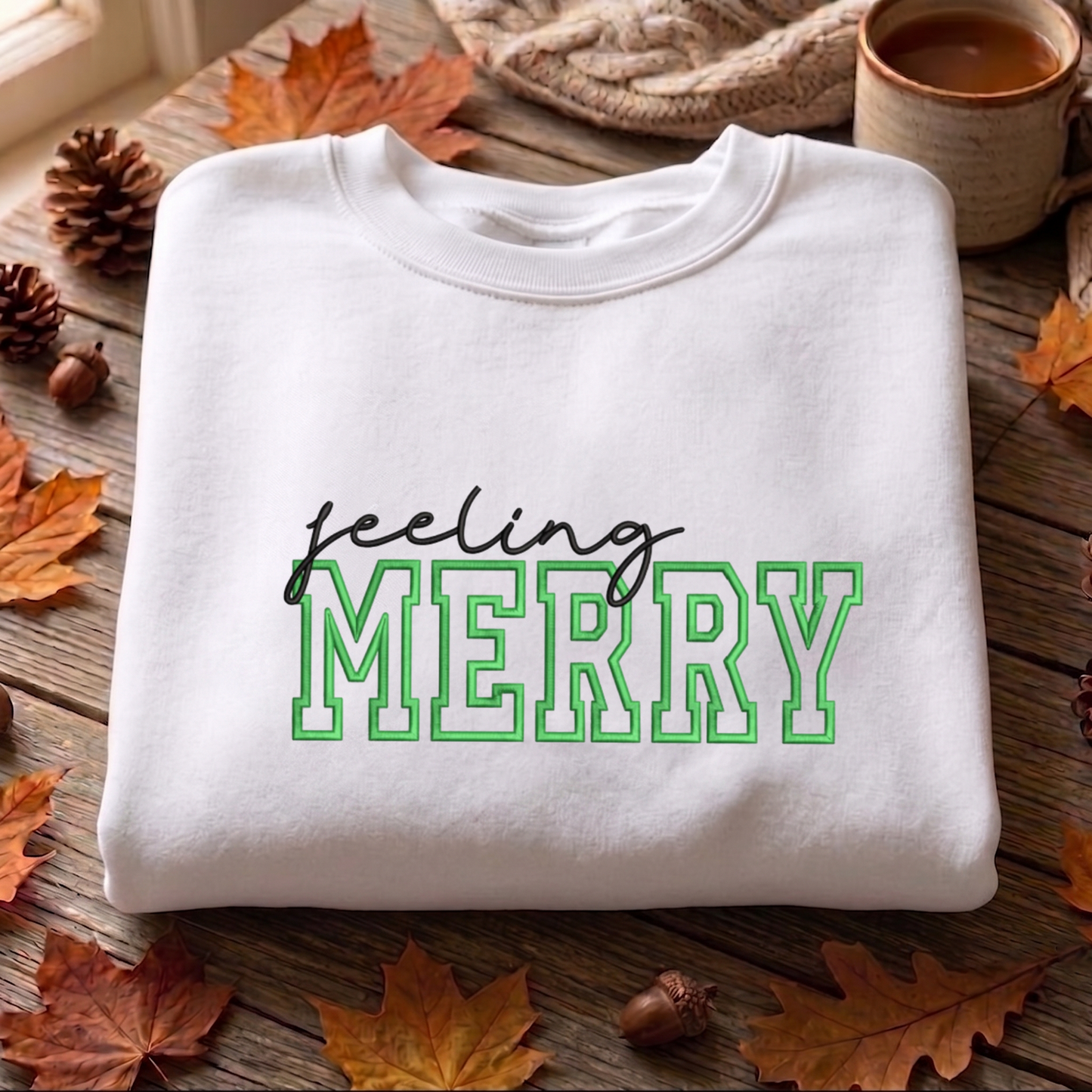 Feeling Merry Embroidered Sweatshirt, Christmas Candy Cane Sweatshirt, Xams Embroidered T Shirt, Sweatshirt For Woman Gift. (Copy)
