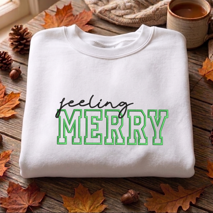 Feeling Merry Embroidered Sweatshirt, Christmas Candy Cane Sweatshirt, Xams Embroidered T Shirt, Sweatshirt For Woman Gift. (Copy)