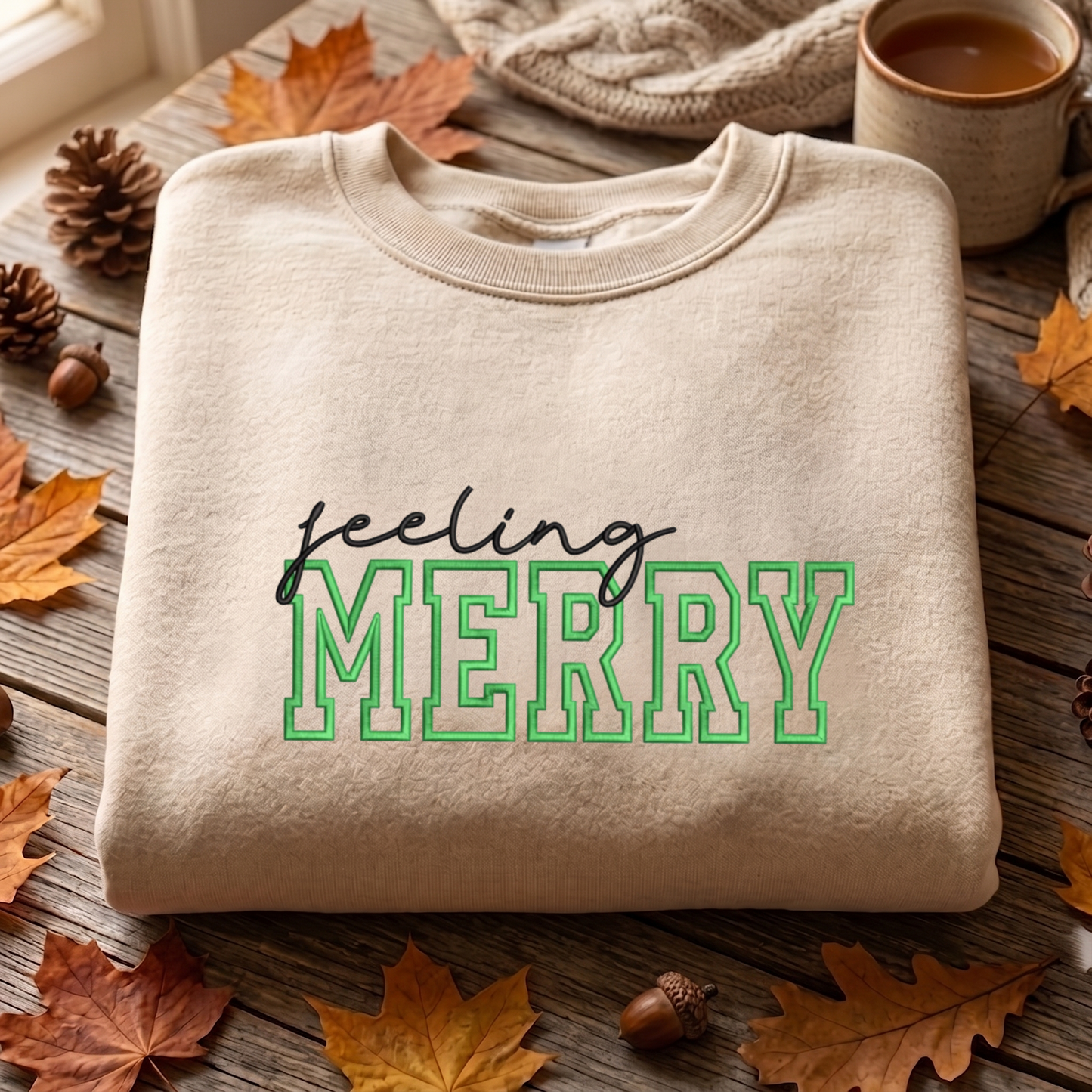 Feeling Merry Embroidered Sweatshirt, Christmas Candy Cane Sweatshirt, Xams Embroidered T Shirt, Sweatshirt For Woman Gift. (Copy)