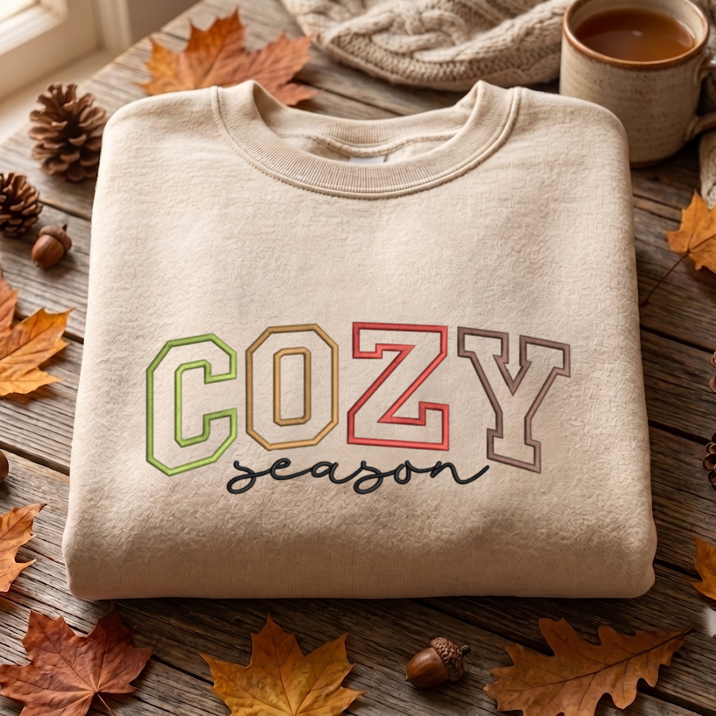 Cozy Season Embroidered Sweatshirt, Christmas Candy Cane Sweatshirt, Xams Embroidered T Shirt, Sweatshirt For Woman Gift. (Copy) (Copy)
