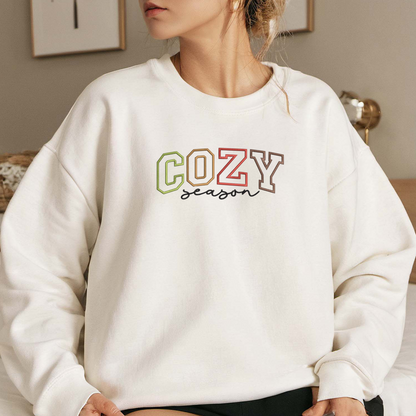 Cozy Season Embroidered Sweatshirt, Christmas Candy Cane Sweatshirt, Xams Embroidered T Shirt, Sweatshirt For Woman Gift. (Copy) (Copy)